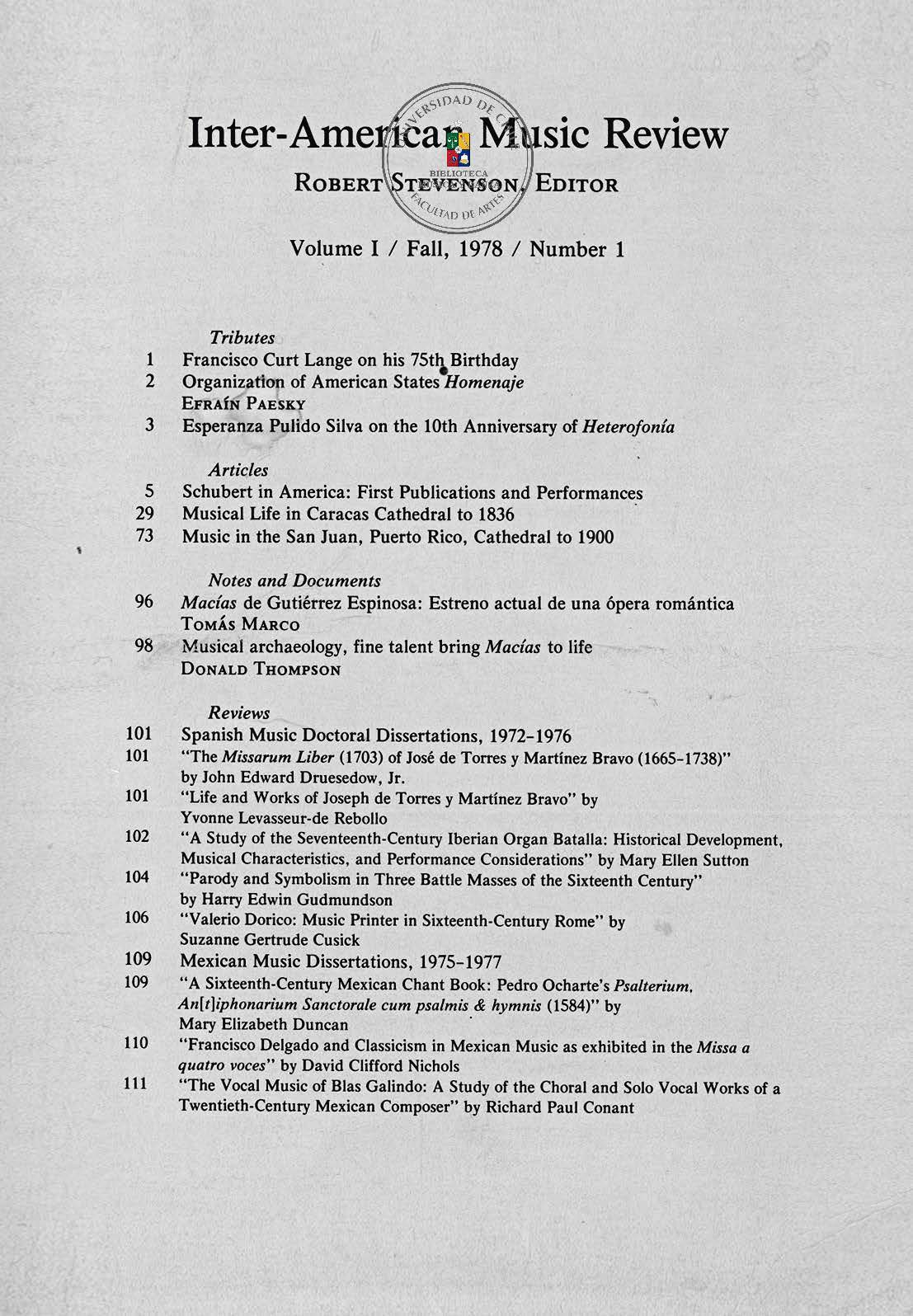 							Ver Vol. 1 Núm. 1 (1978): fall
						